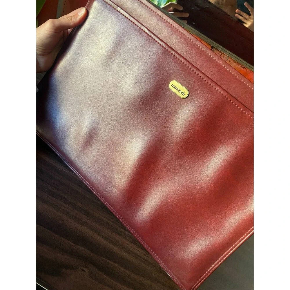 Vintage 80s Monarch Luggage Co Burgundy Slim Portfolio Document Case Bag